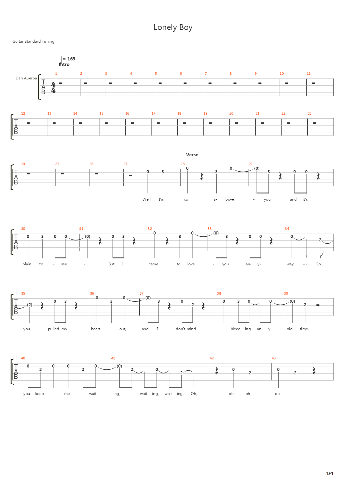 Lonely Boy吉他谱