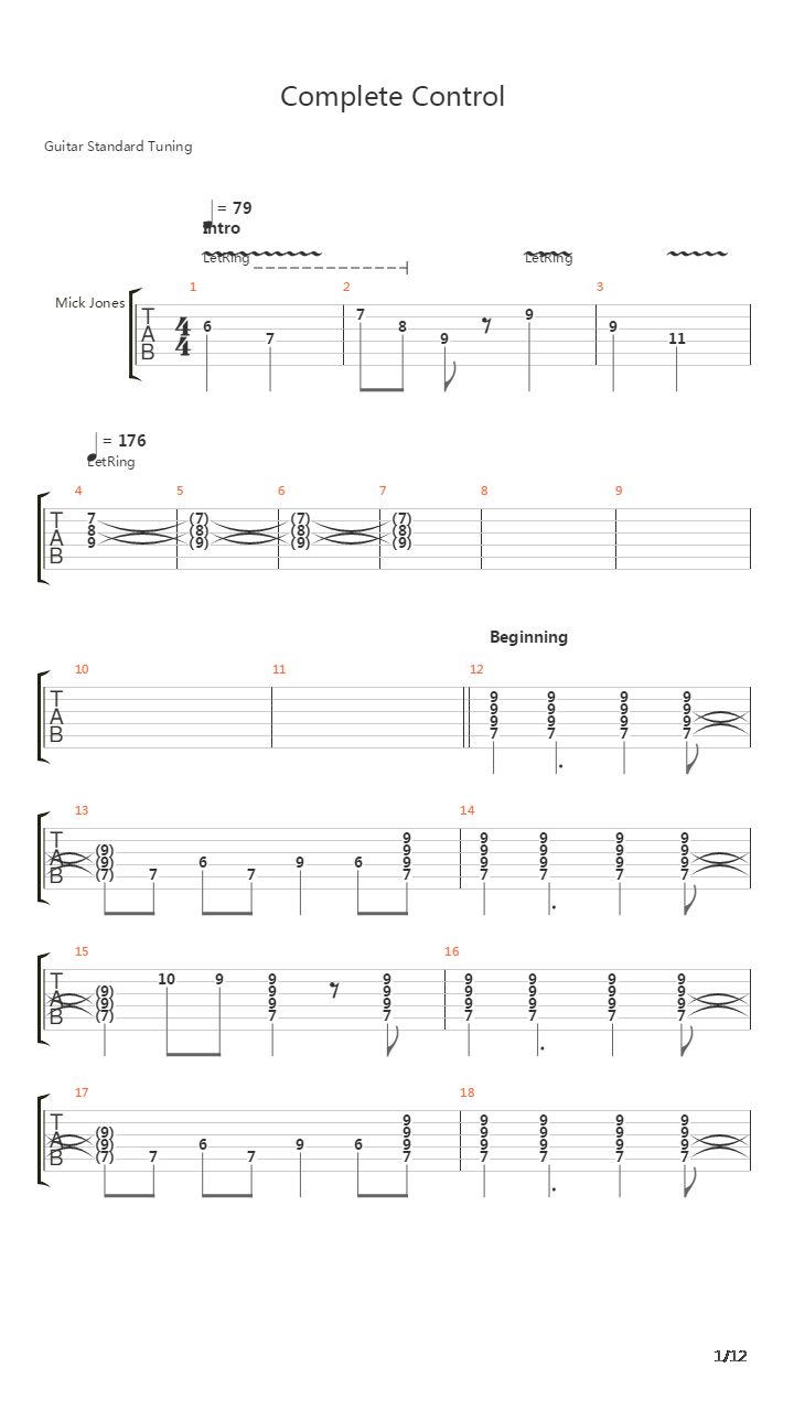 Complete Control吉他谱