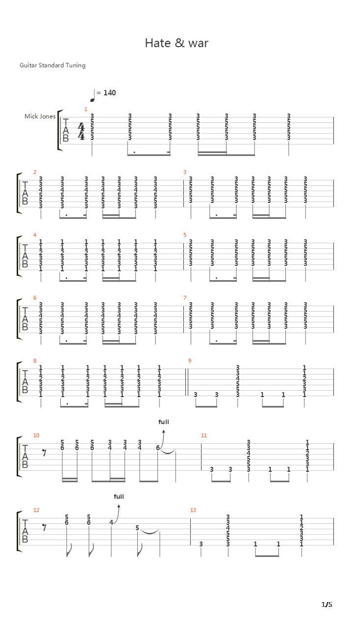 Hate And War吉他谱