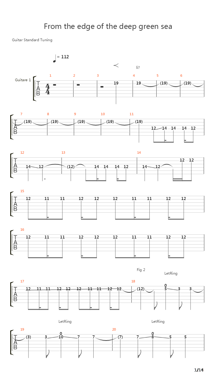 From The Edge Of The Deep Green Sea吉他谱