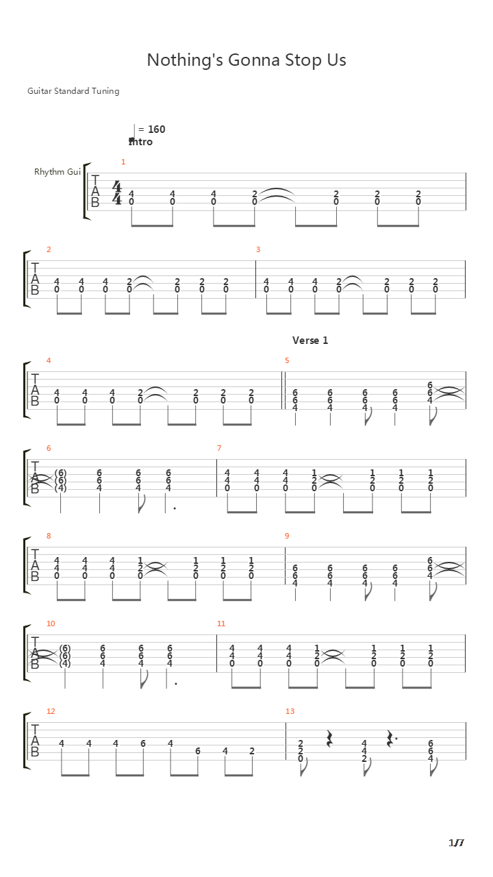 Nothing's Gonna Stop Us吉他谱