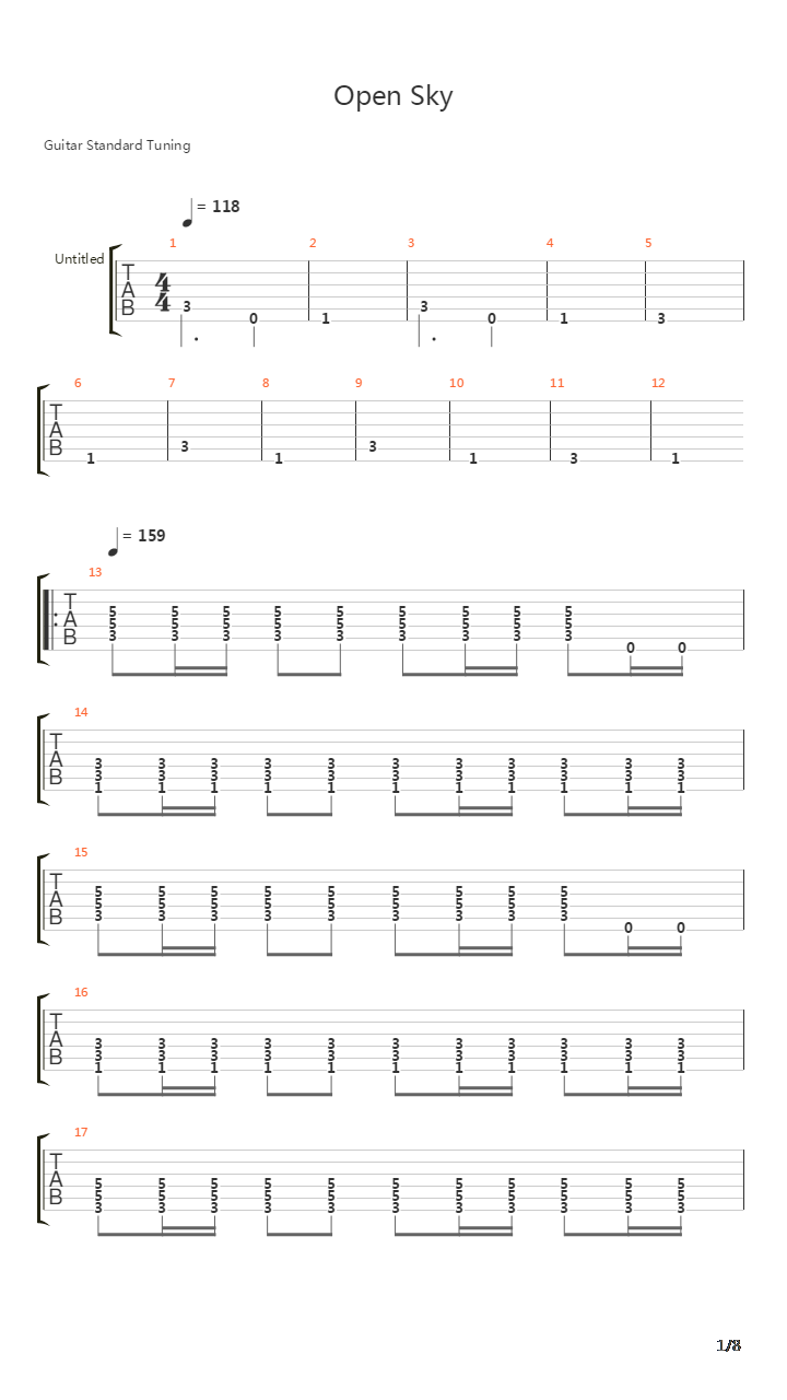 Open Sky吉他谱