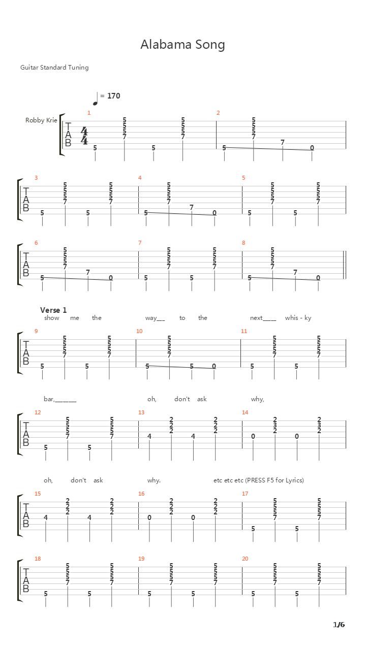 Alabama Song吉他谱