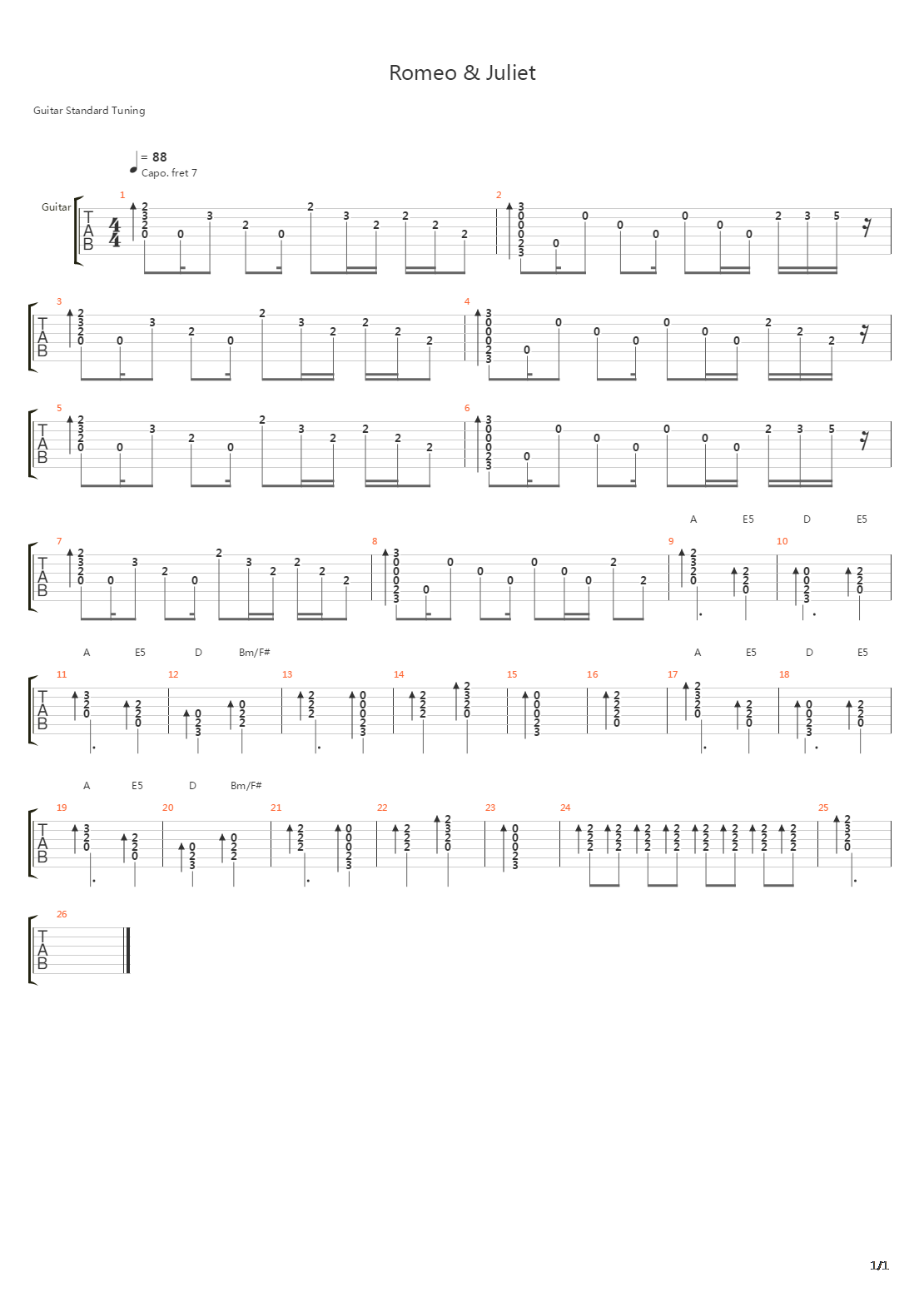 Romeo And Juliet吉他谱