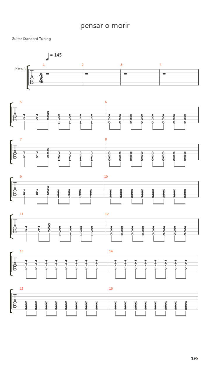Pensar O Morir吉他谱