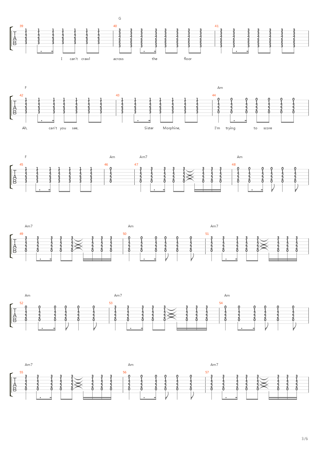Sister Morphine吉他谱