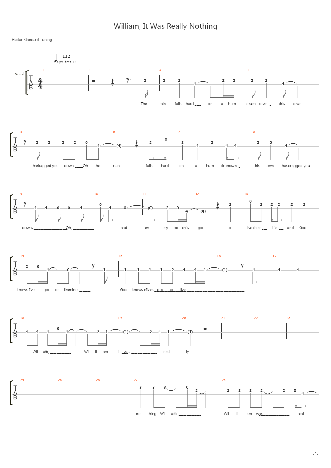 William, It Was Really Nothing吉他谱