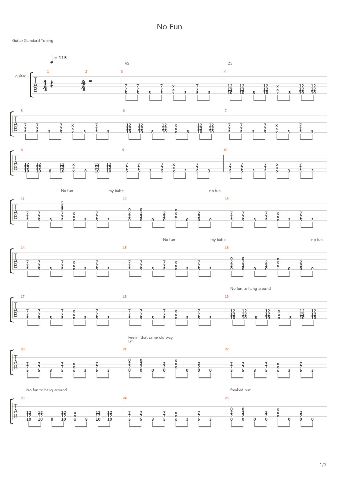No Fun吉他谱