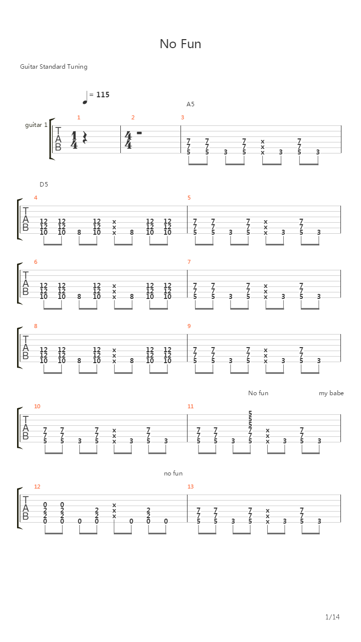 No Fun吉他谱