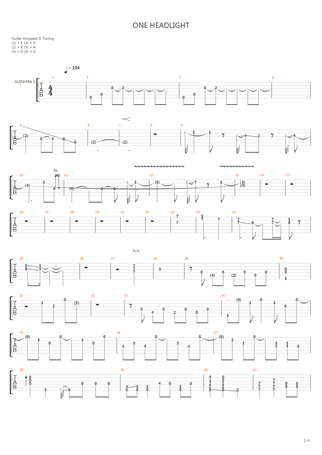 One Headlight吉他谱