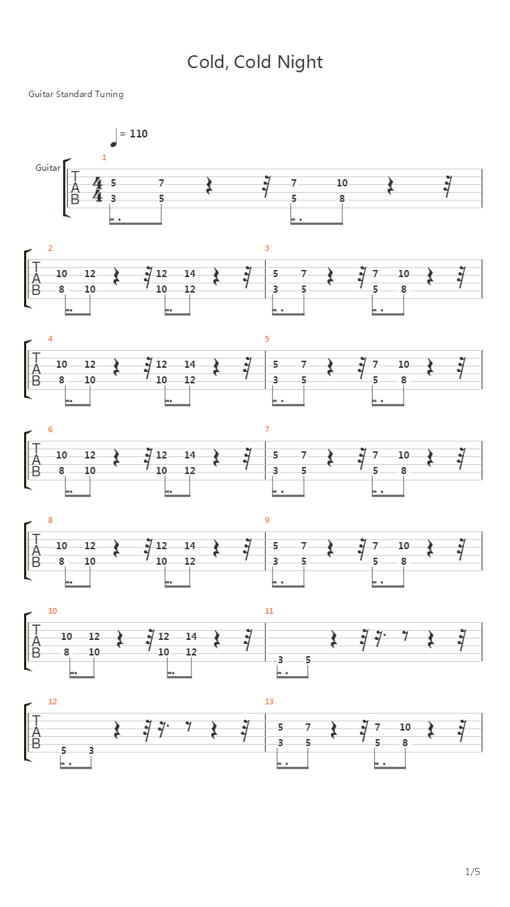 In The Cold Cold Night吉他谱