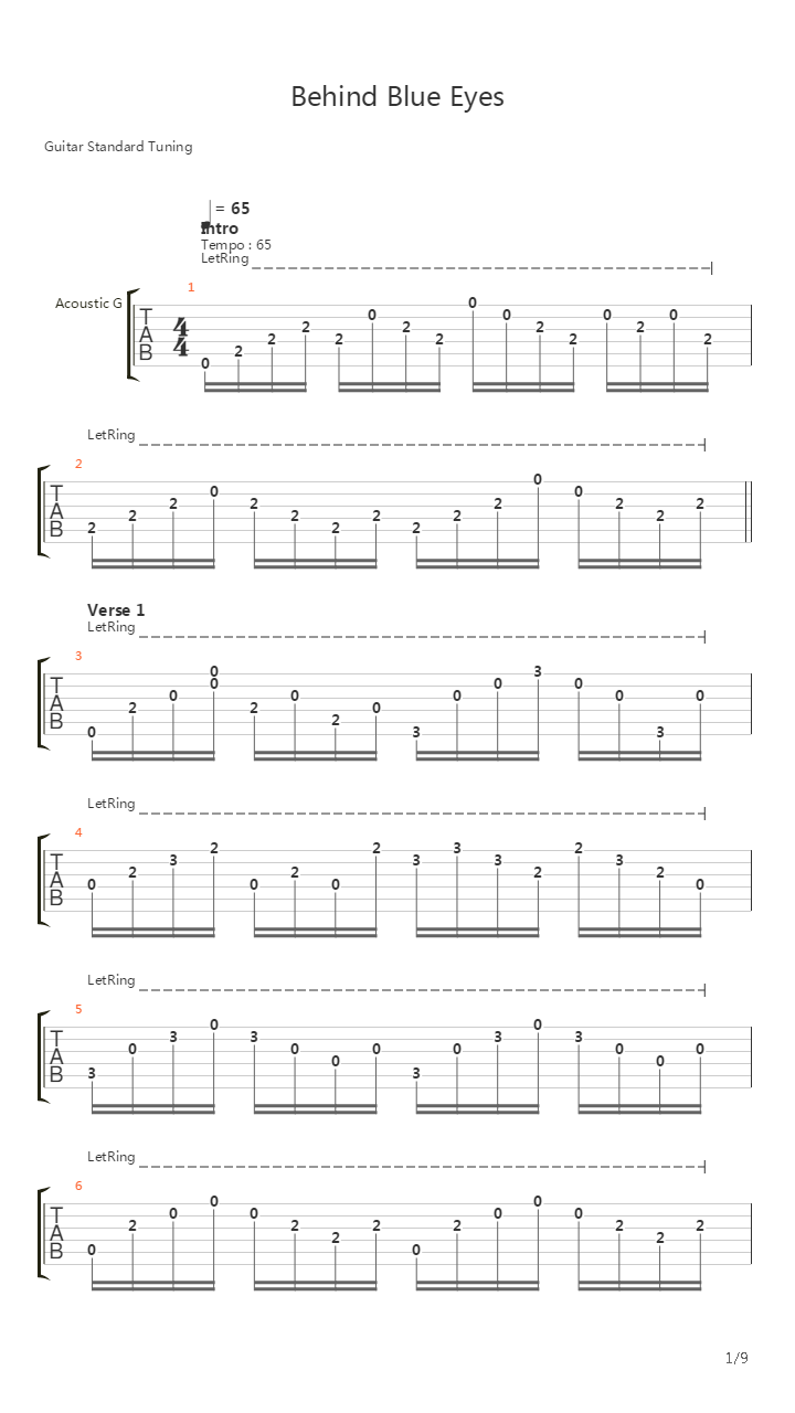 Behind Blue Eyes (Acoustic)吉他谱