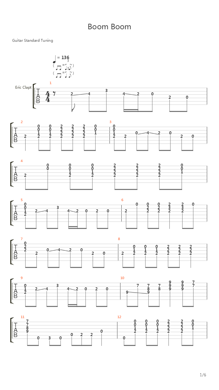 Boom Boom吉他谱