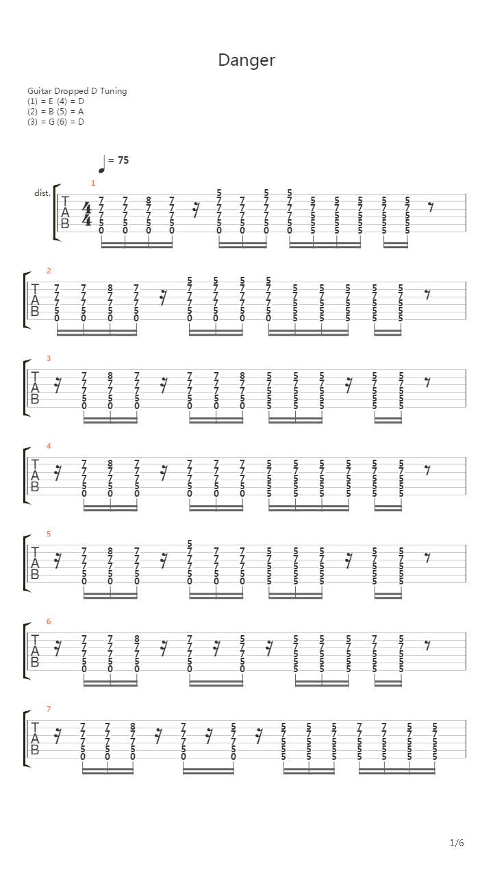 Danger吉他谱