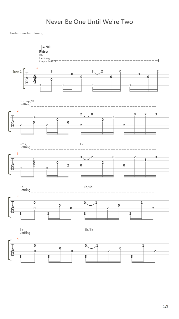 Never Be One Until We're Two吉他谱