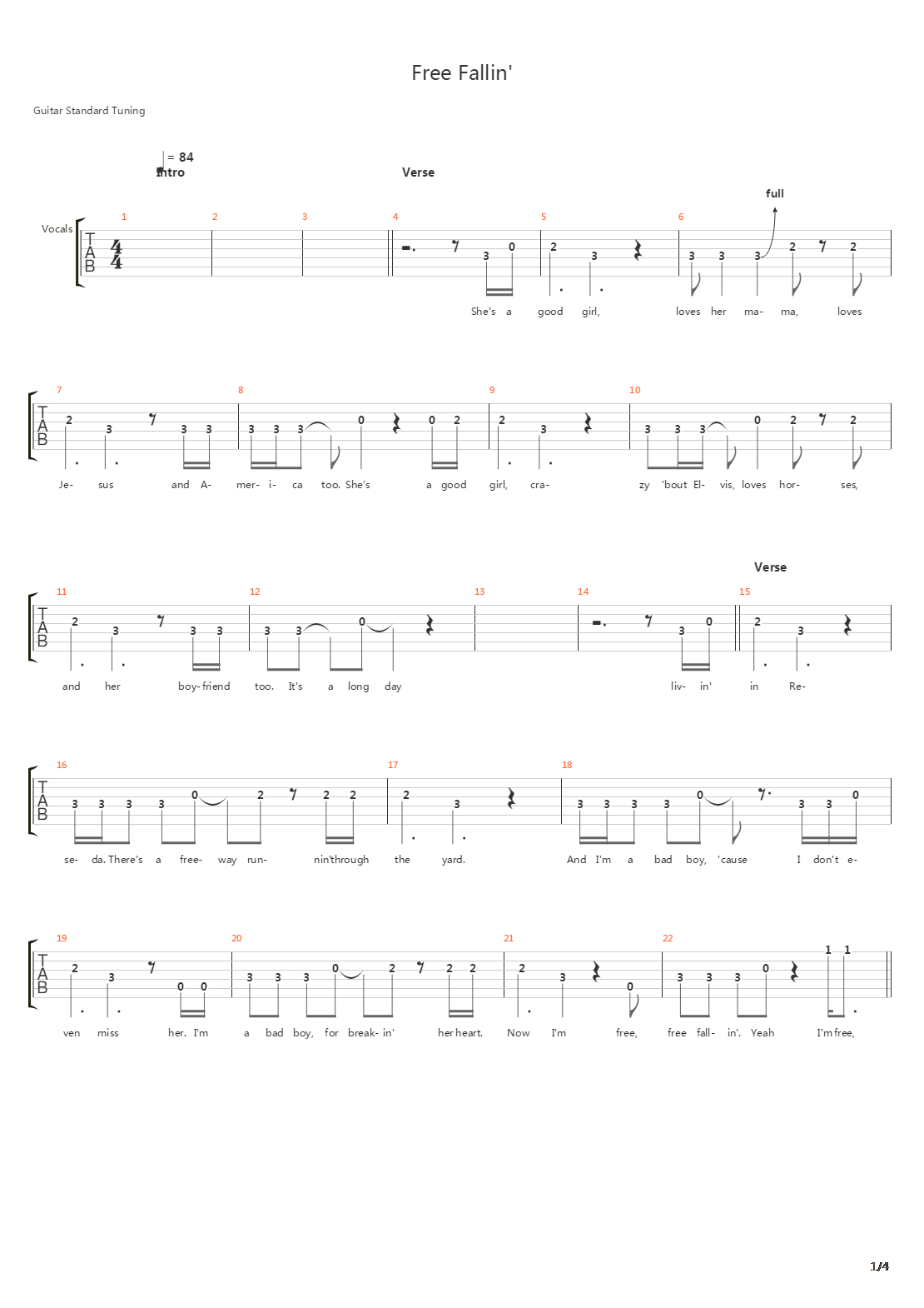 Free Fallin'吉他谱
