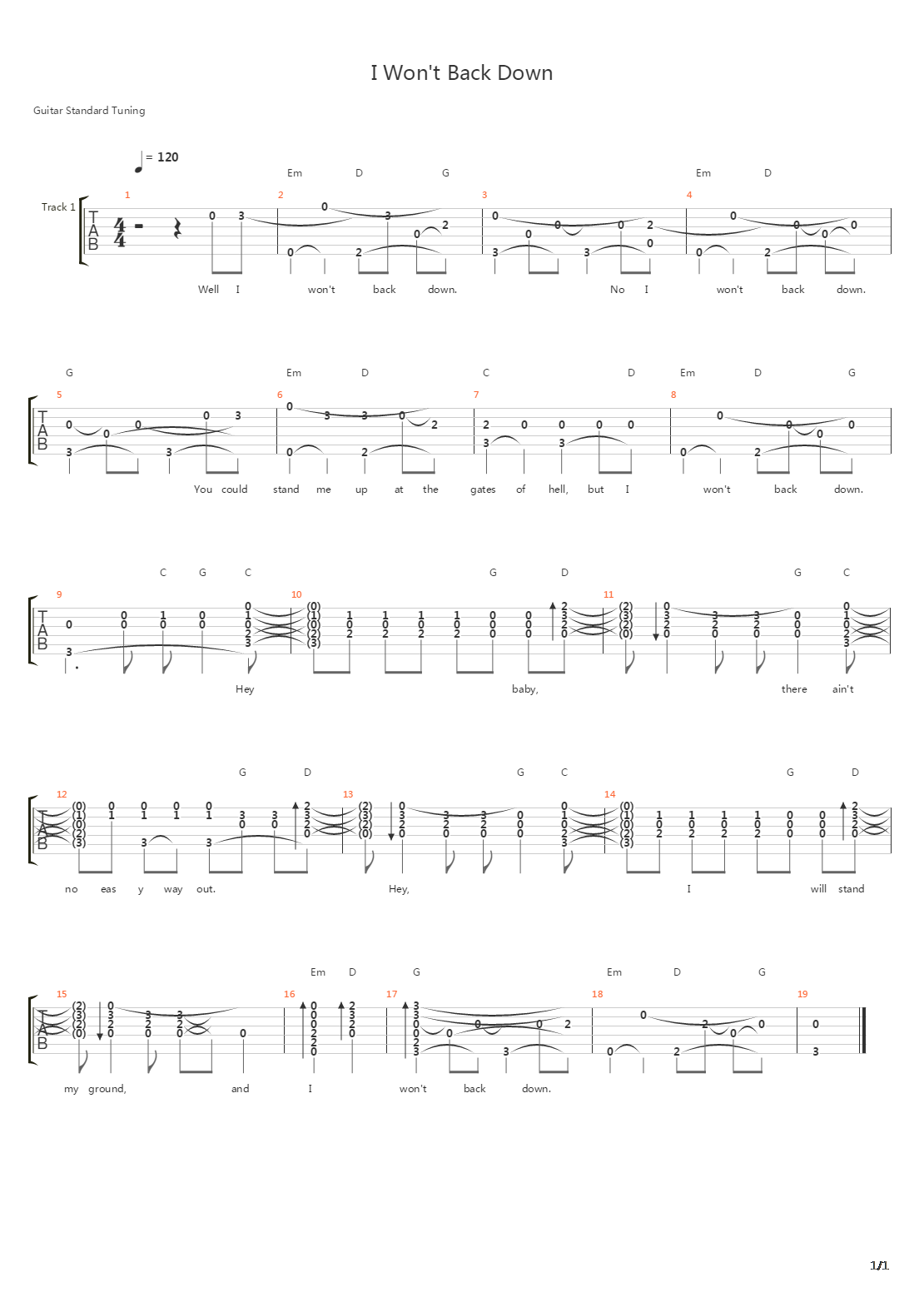 I Won't Back Down (Fingerstyle)吉他谱