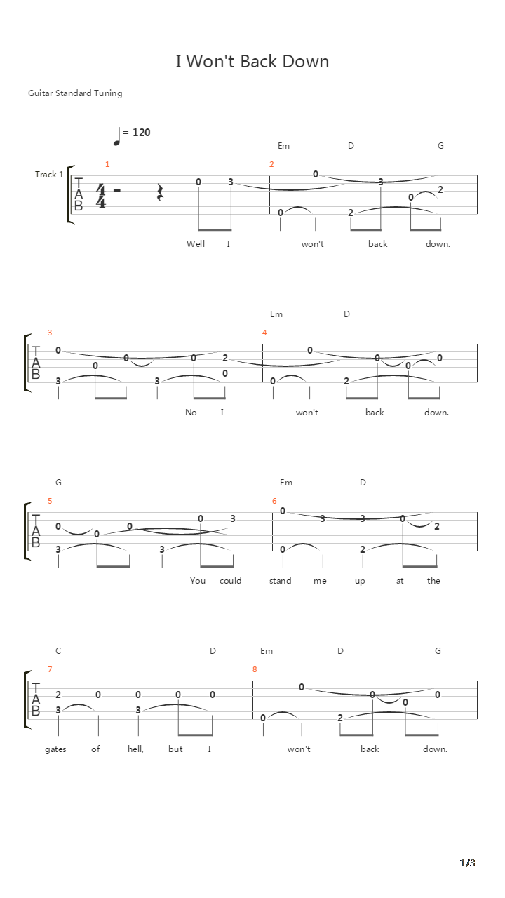 I Won't Back Down (Fingerstyle)吉他谱