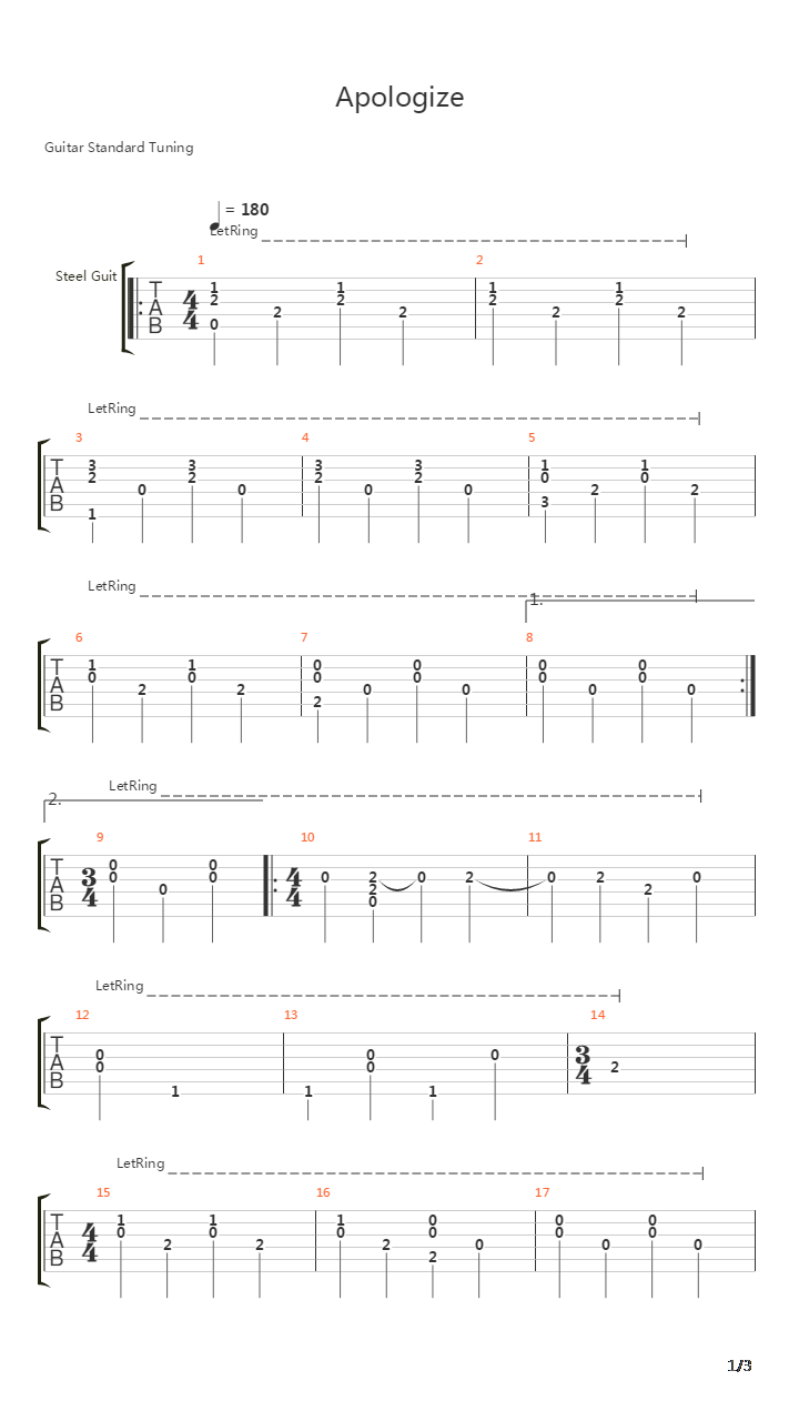 Apologize吉他谱