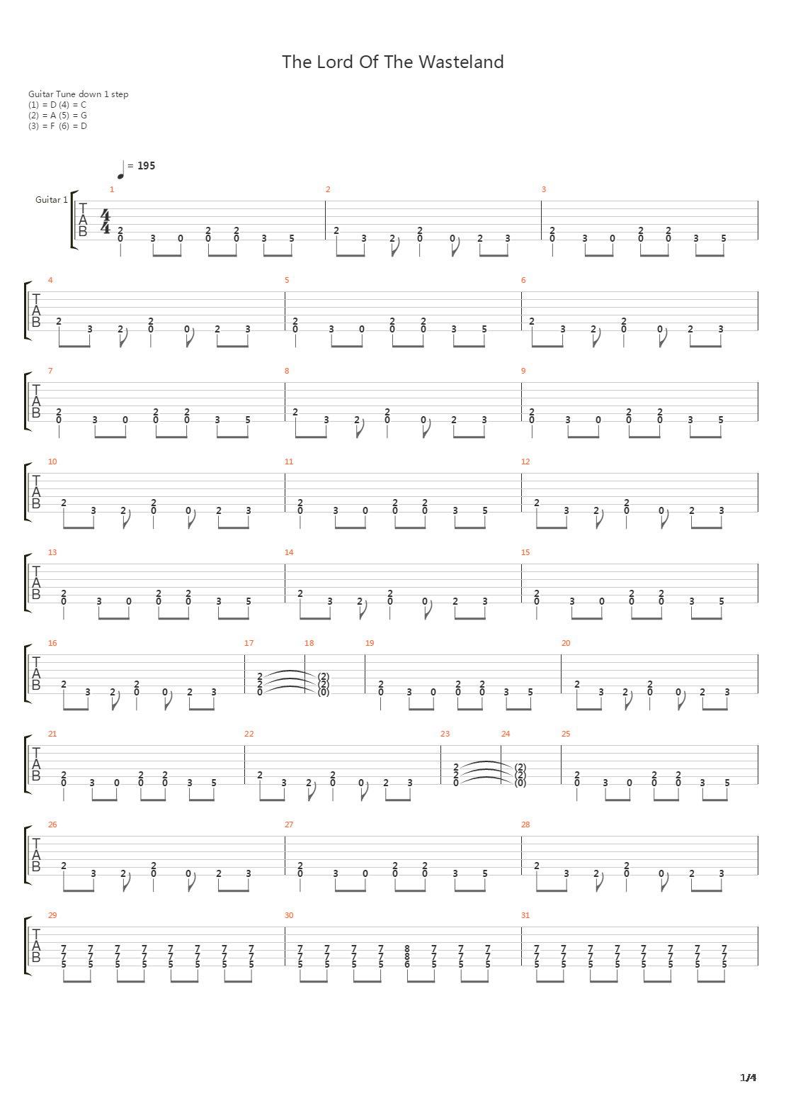 Lord Of The Wasteland吉他谱