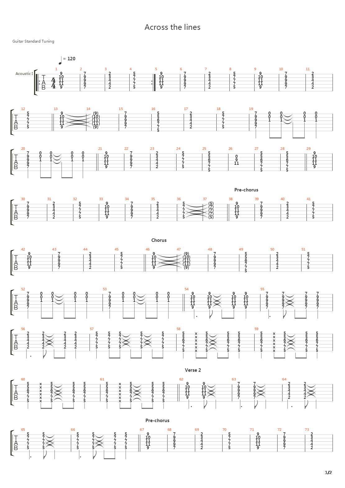 Across The Lines吉他谱