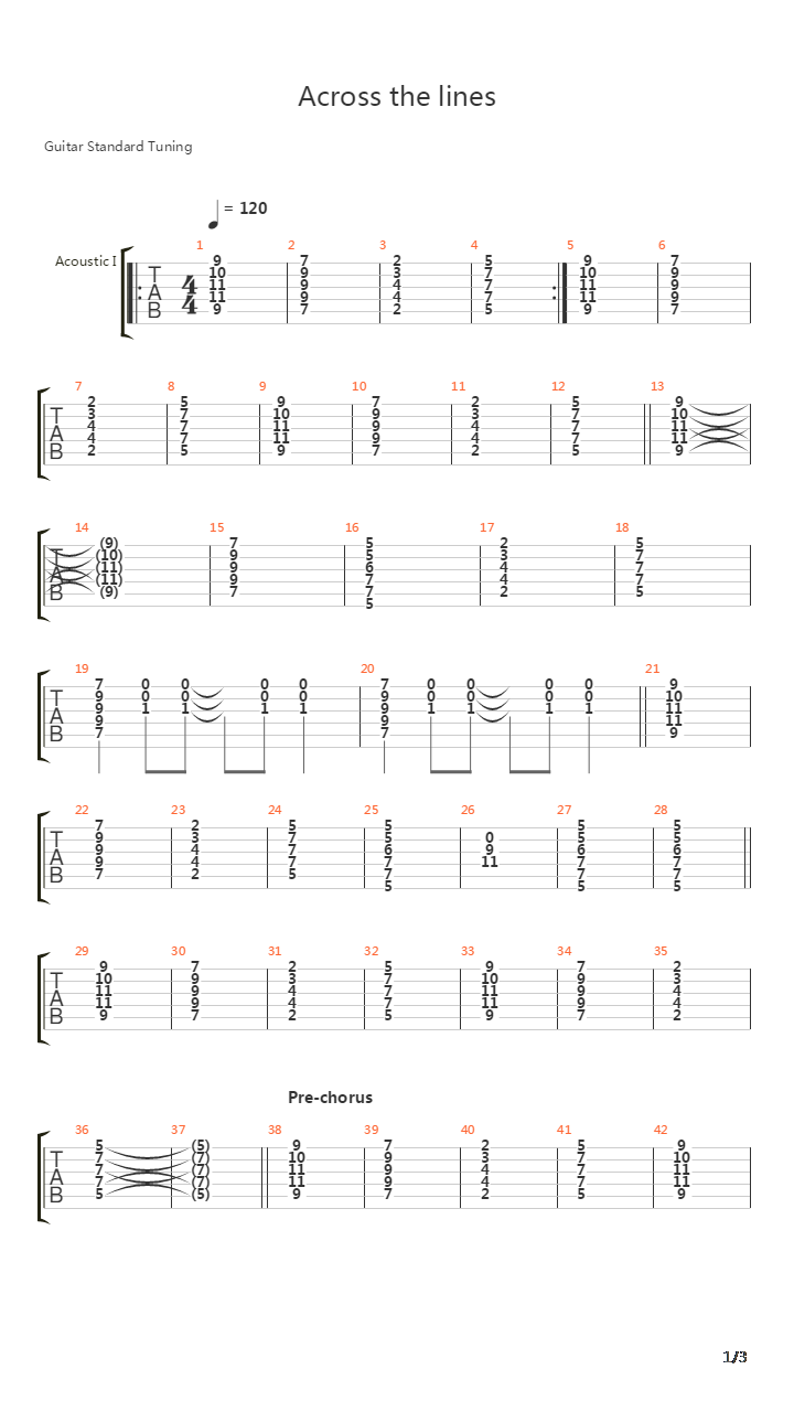 Across The Lines吉他谱