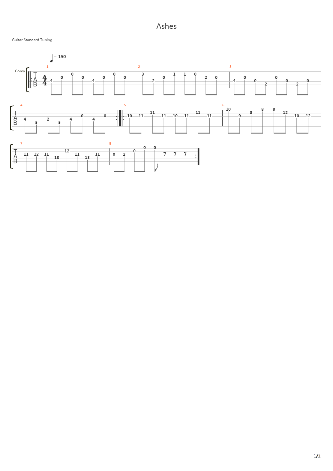 Ashes吉他谱