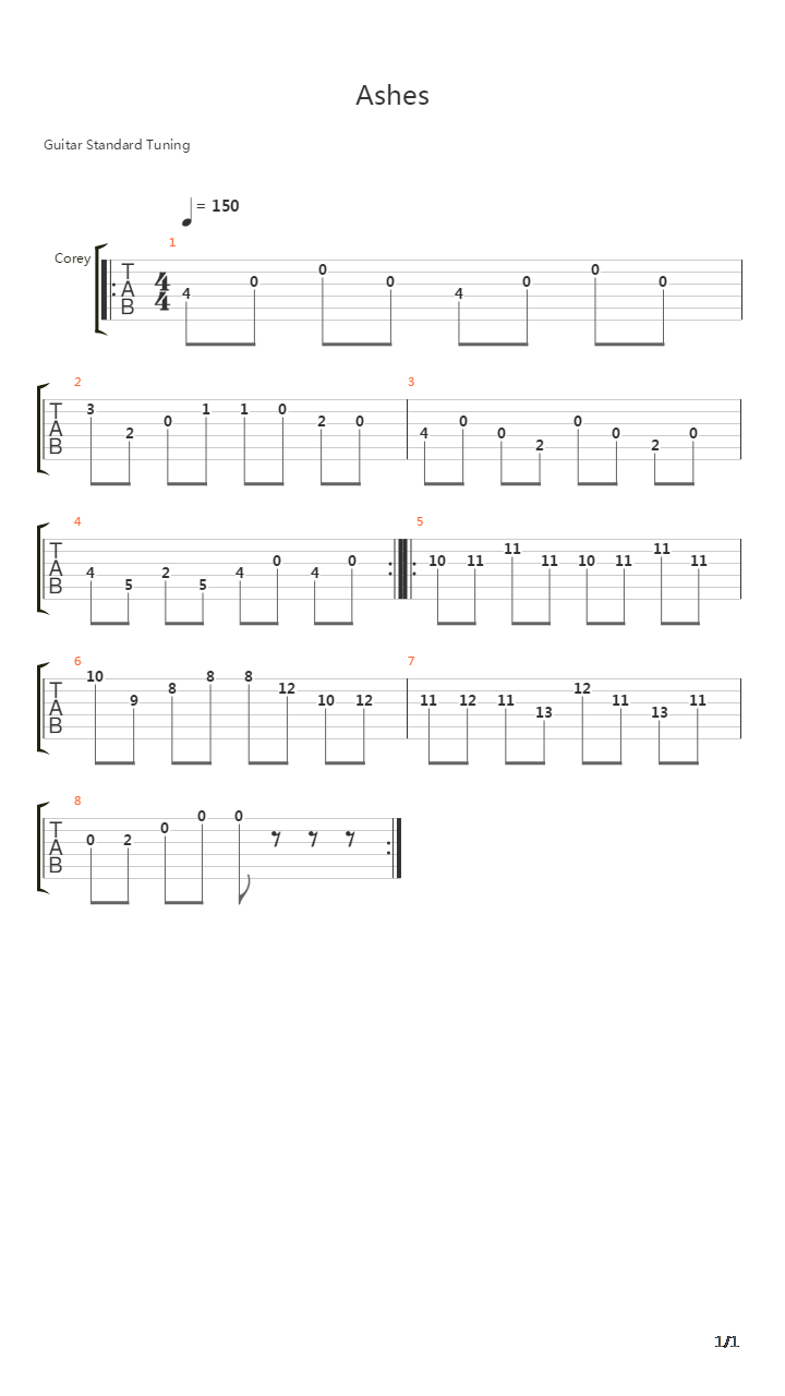 Ashes吉他谱