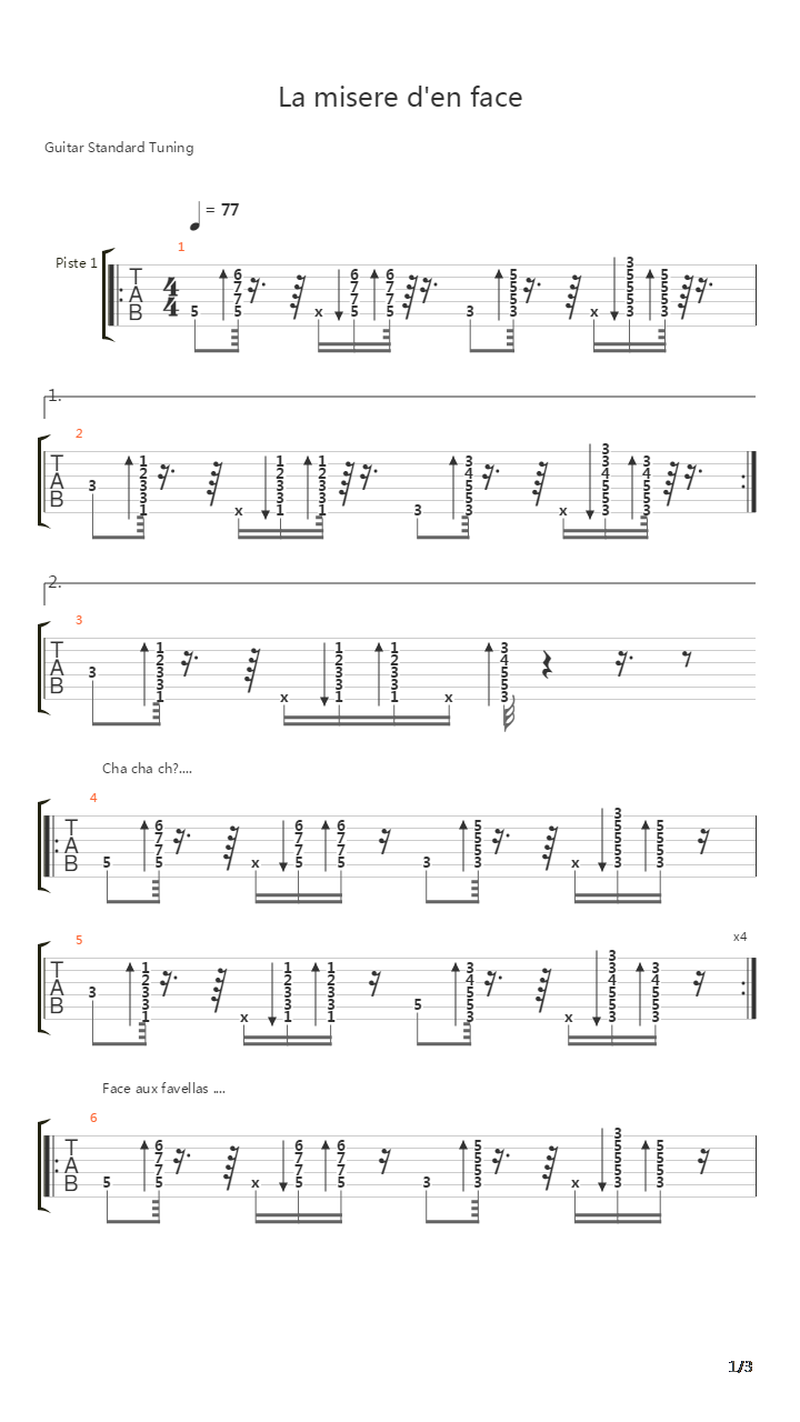 La Misère D'en Face吉他谱