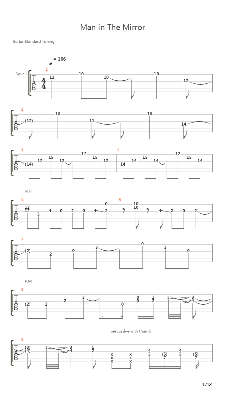 Man In The Mirror Tuck吉他谱