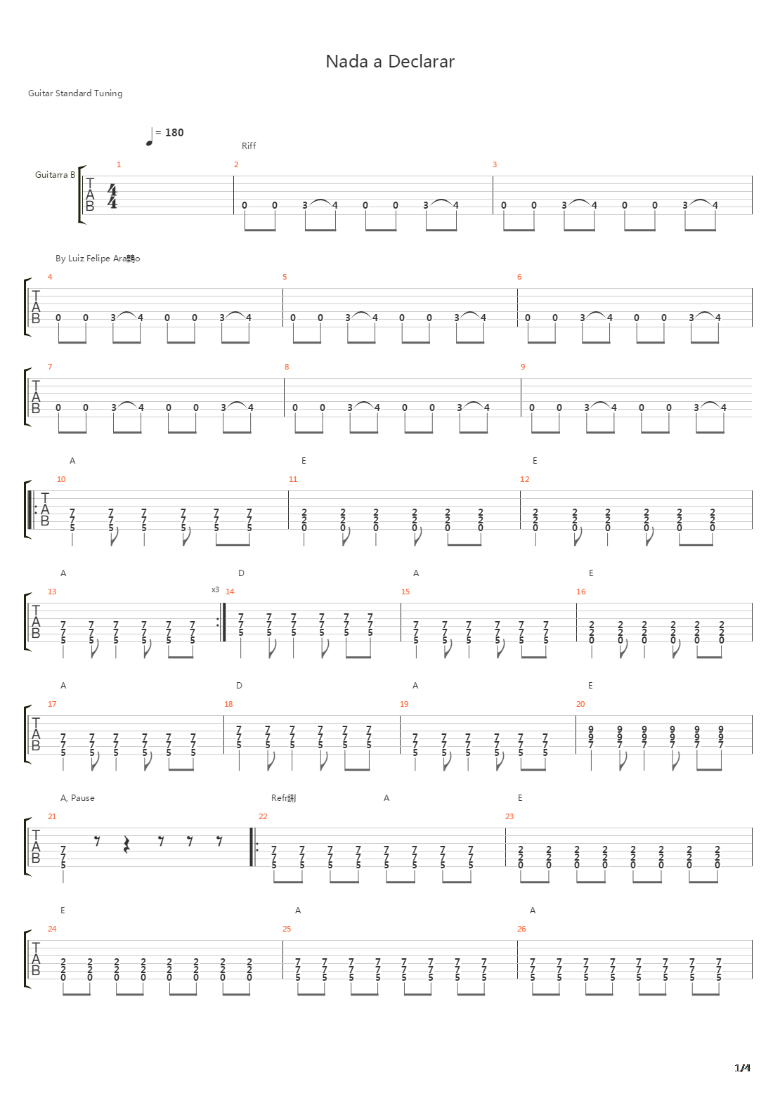 Nada A Declarar吉他谱