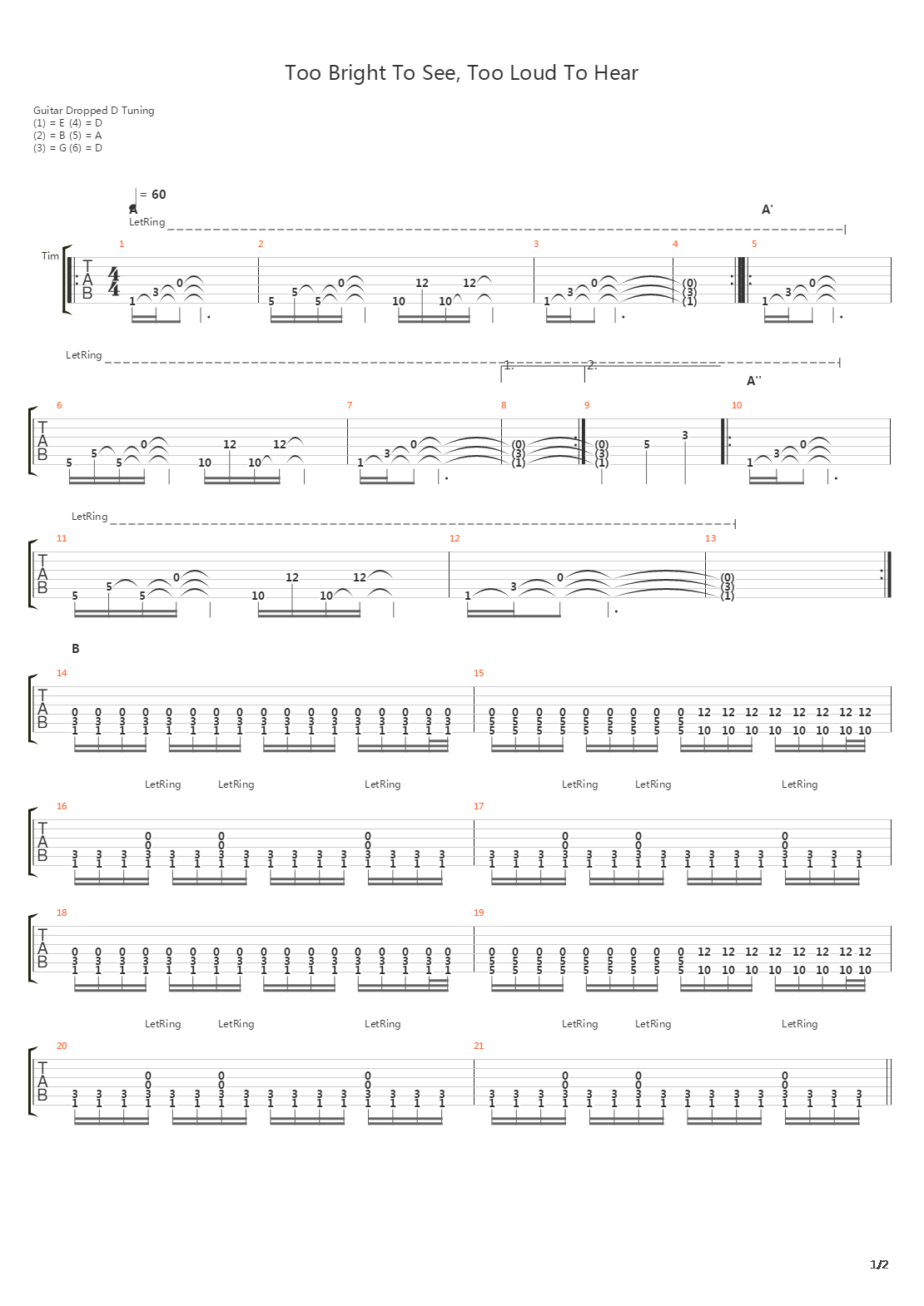 Too Bright To See Too Loud To Hear吉他谱