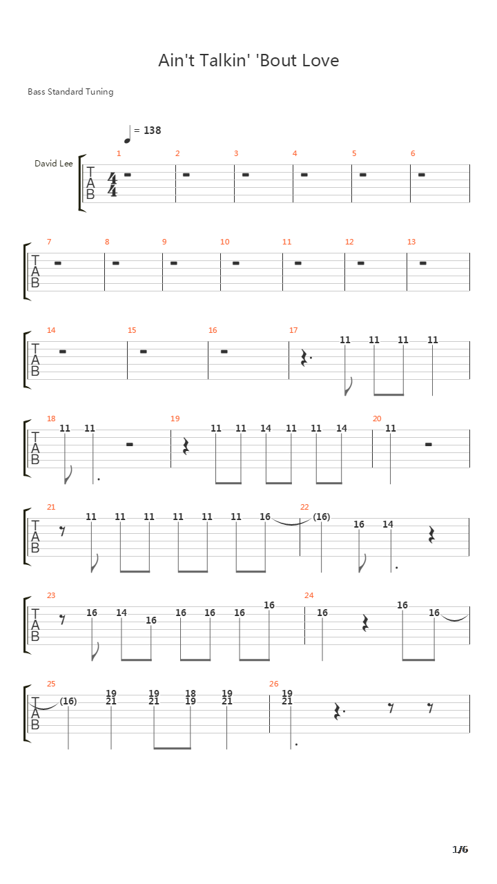 Ain't Talkin' 'Bout Love (Standard Tuned)吉他谱