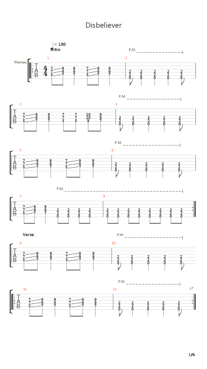 Disbeliever吉他谱