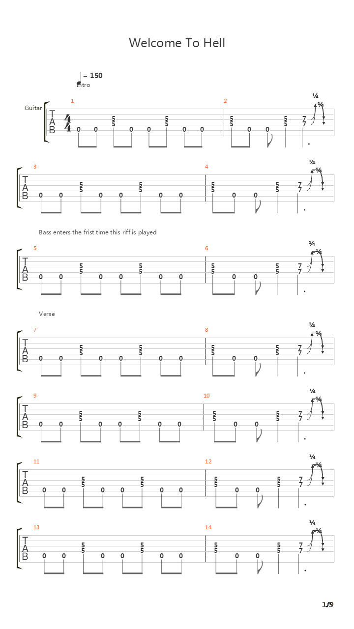 Welcome To Hell吉他谱