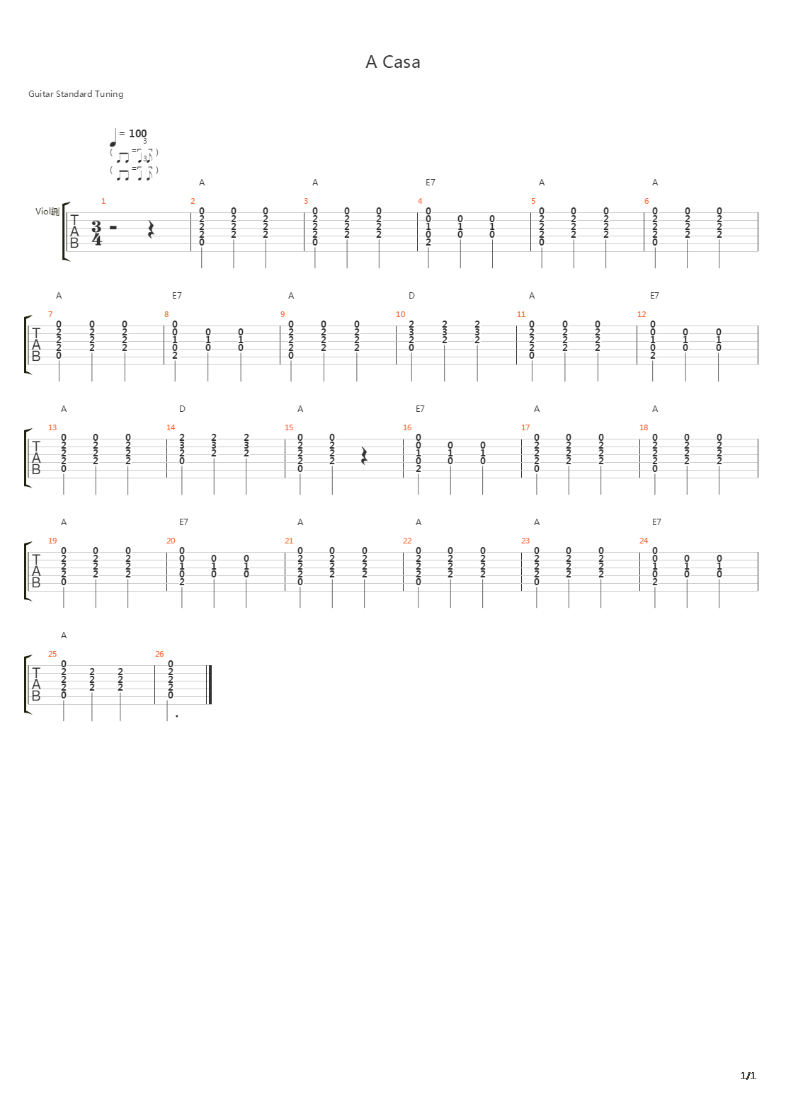 A Casa吉他谱