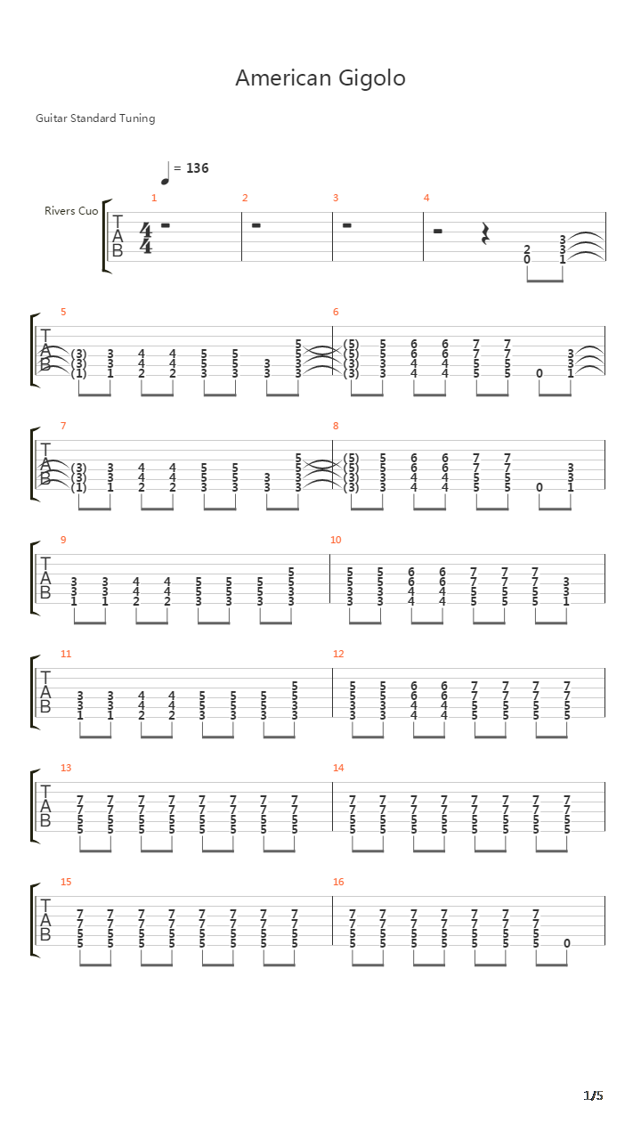 American Gigolo吉他谱