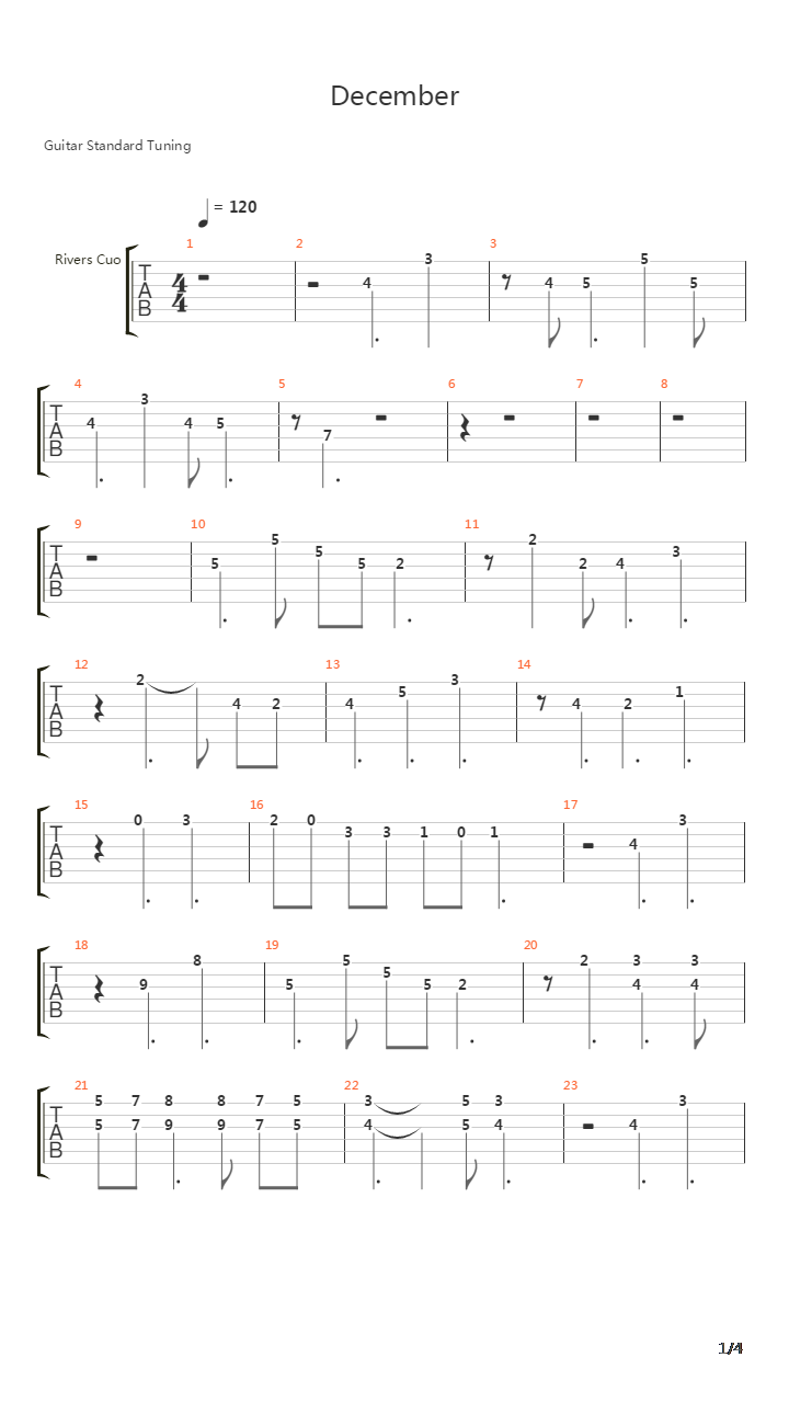 December吉他谱