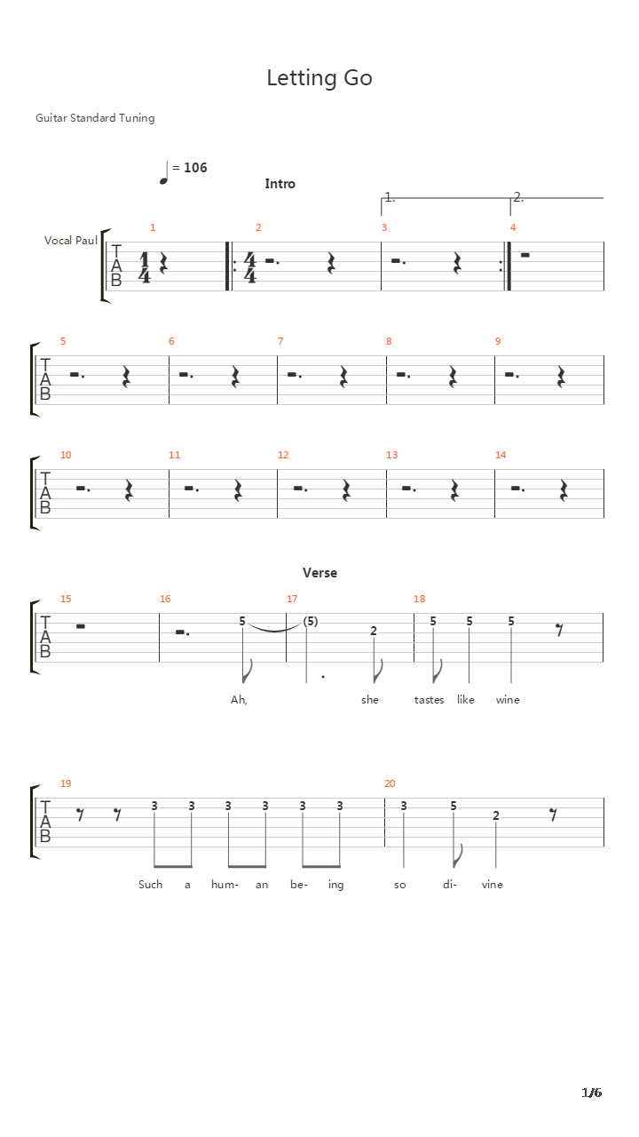 Letting Go吉他谱