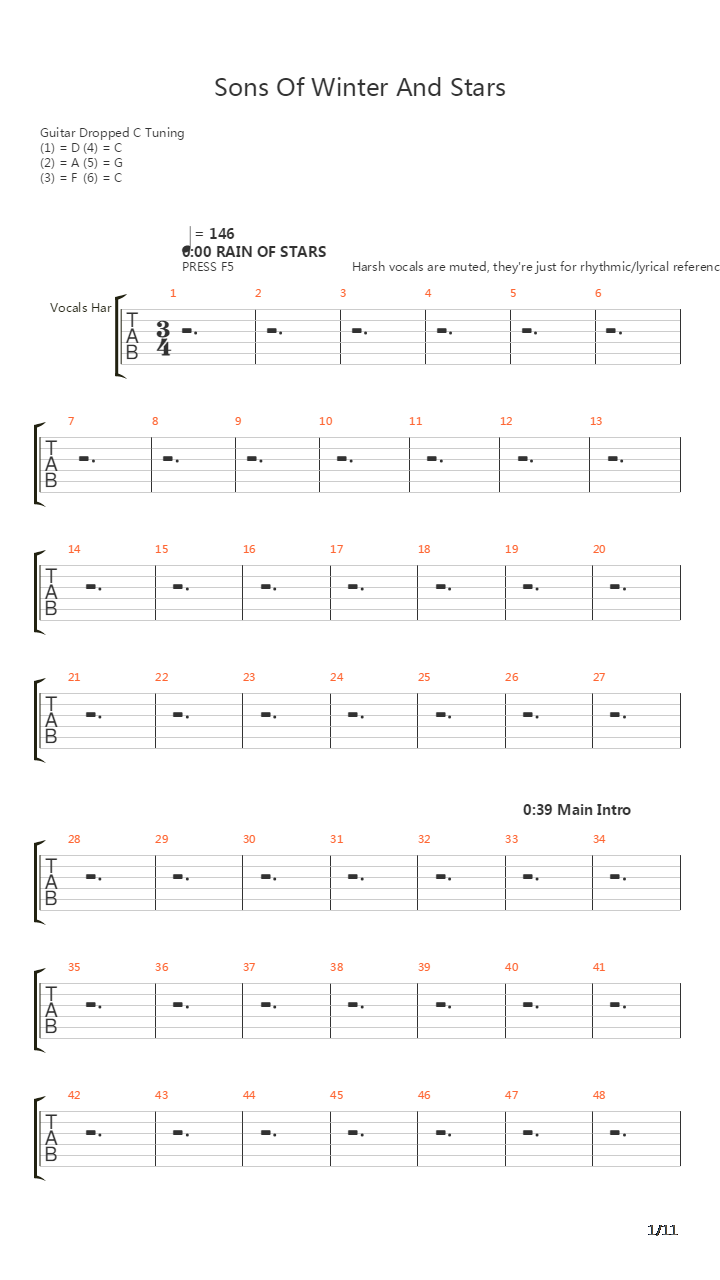 Sons Of Winter And Stars (Part 1)吉他谱