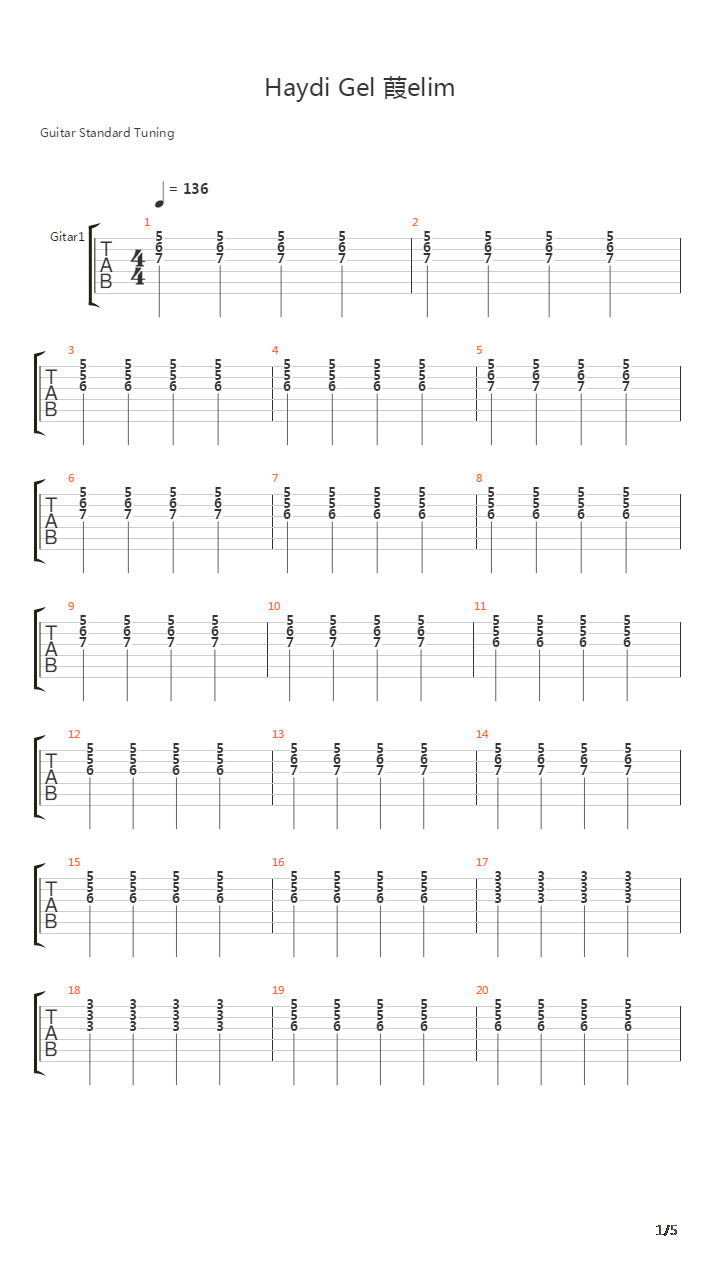 Haydi Gel Içelim吉他谱