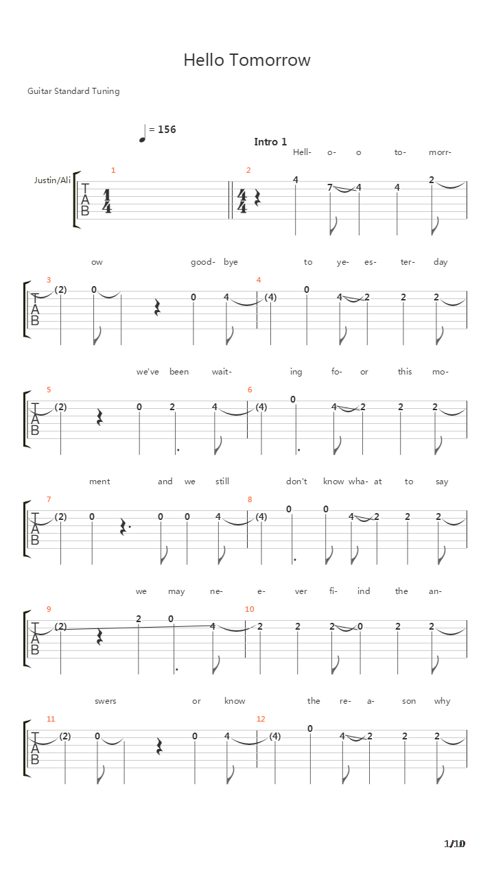 Hello Tomorrow吉他谱
