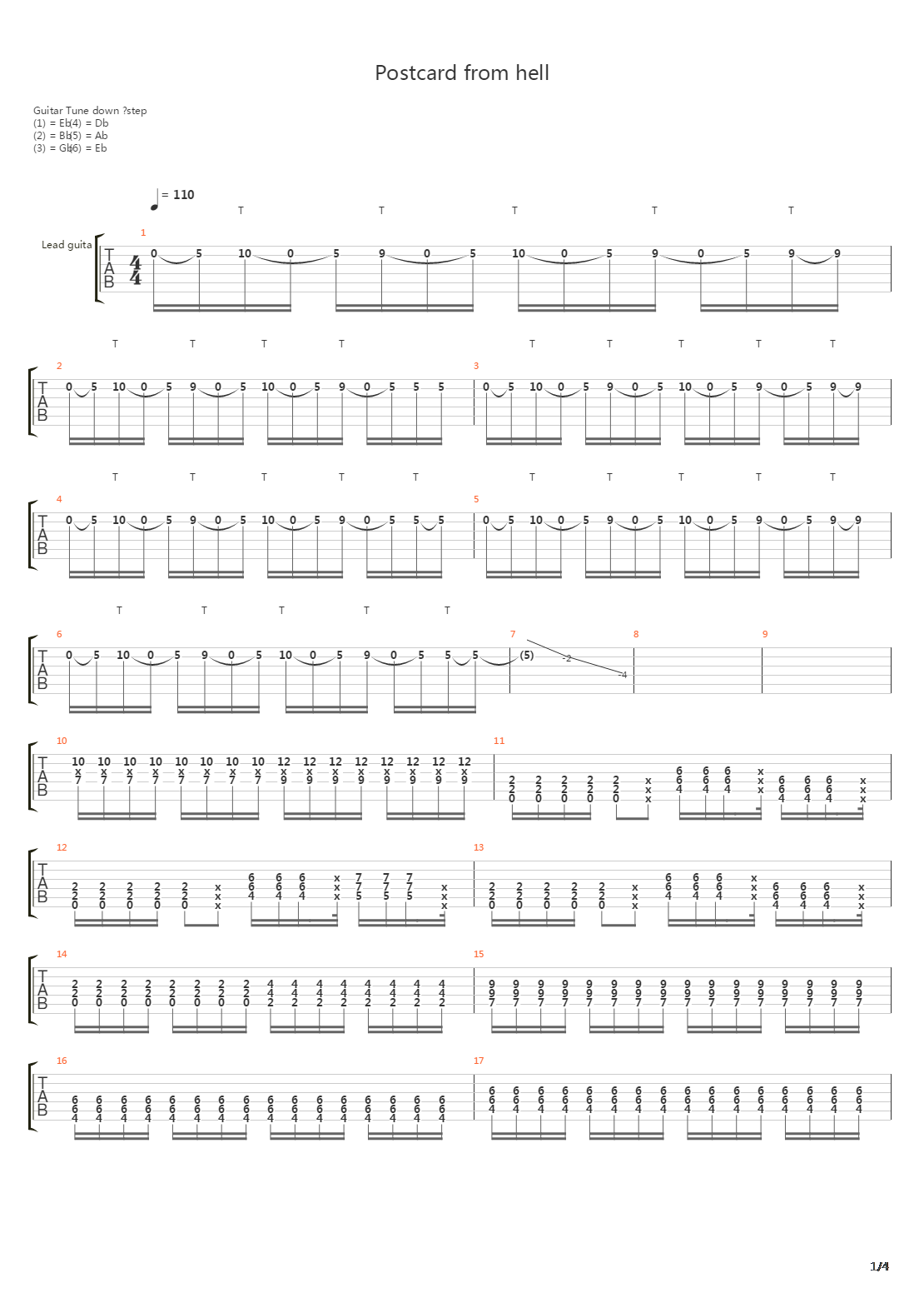 Postcard From Hell吉他谱
