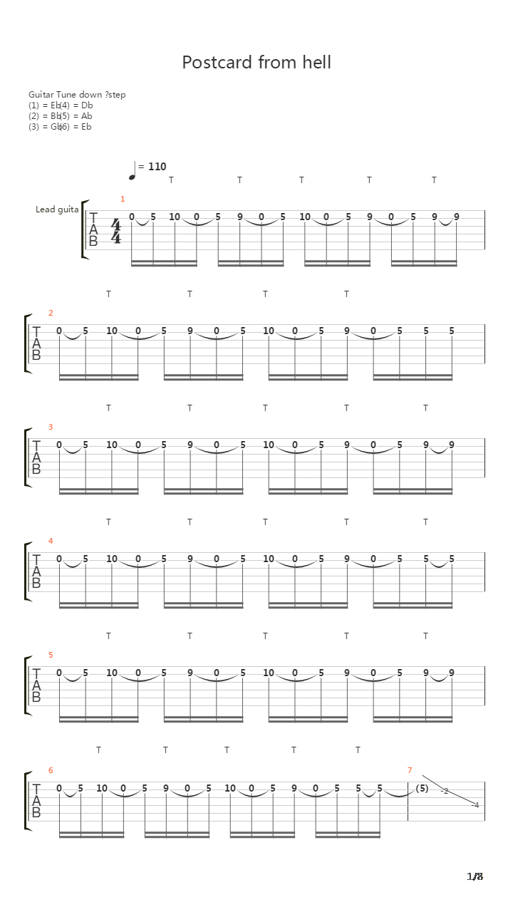 Postcard From Hell吉他谱