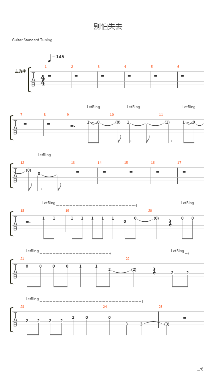 别怕失去吉他谱