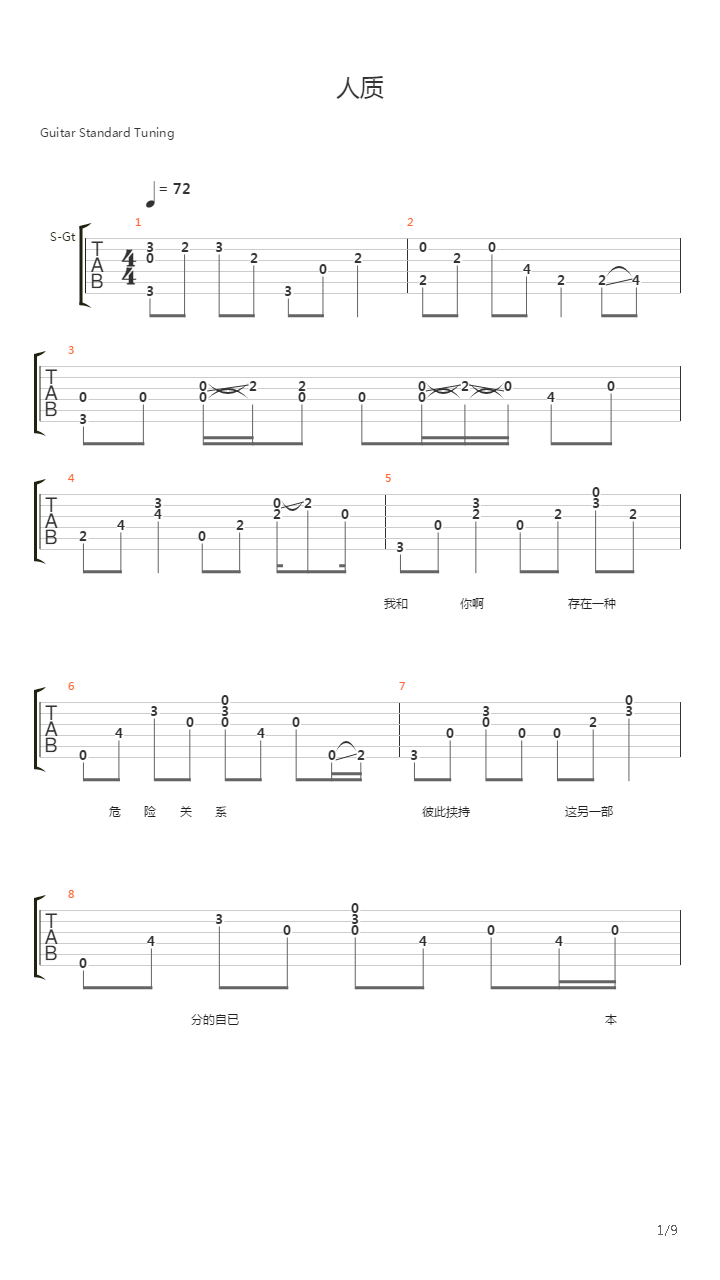 人质吉他谱