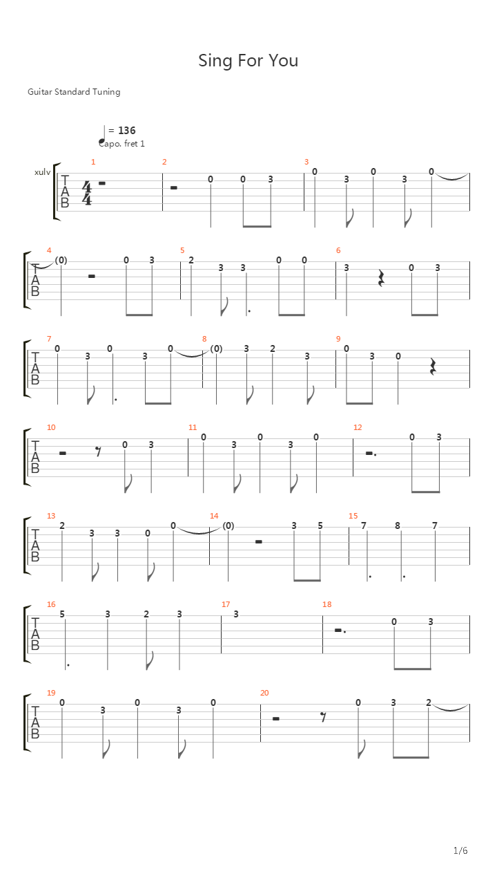 Sing For You(为你而唱)吉他谱
