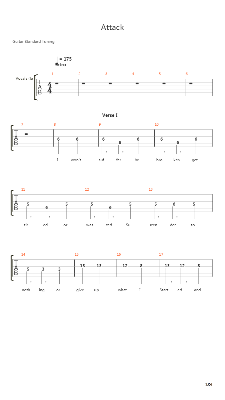 Attack吉他谱