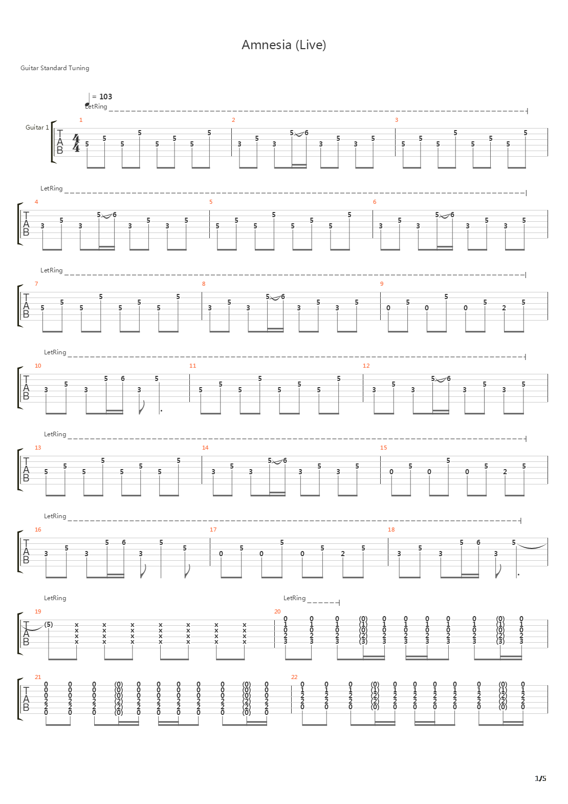 Amnesia Live吉他谱