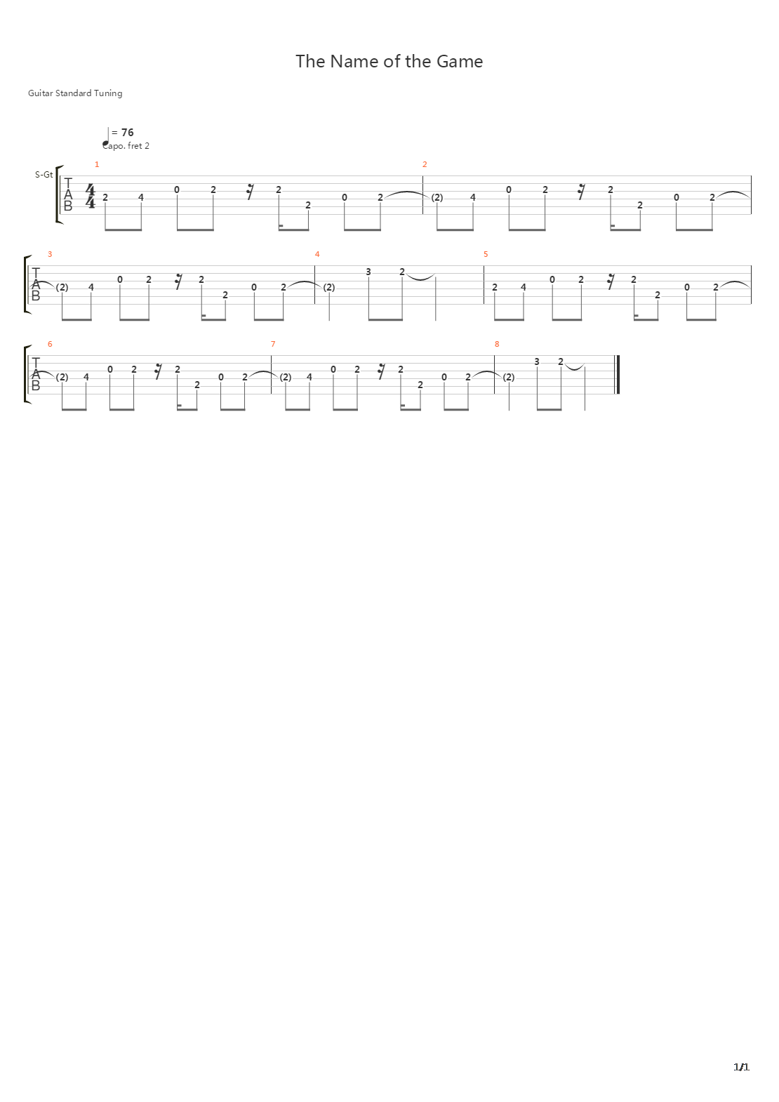 The Name Of The Game吉他谱